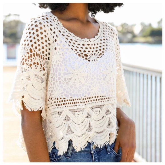 Diane Crochet Short Sleeve Crop Top - Picture 5 of 12
